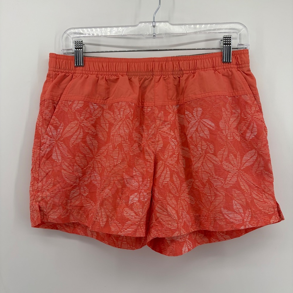 Columbia Womens Small Coral Orange PFG Tropical Leaf Print Nylon Pull On Shorts